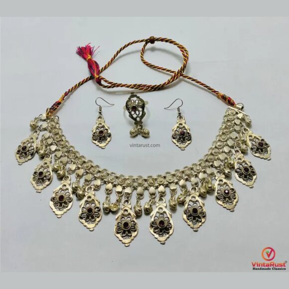 Jewelry - Handmade Tribal Choker Necklace with Earrings & Ring